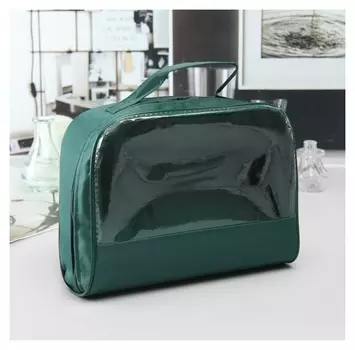 Косметичка пвх, отдел на молнии, с ручкой, цвет зелёный