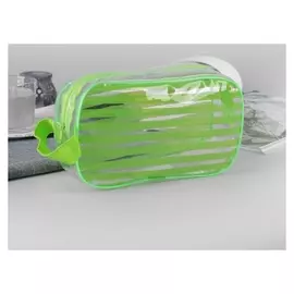 Косметичка пвх, отдел на молнии, с ручкой, зелёная полоска
