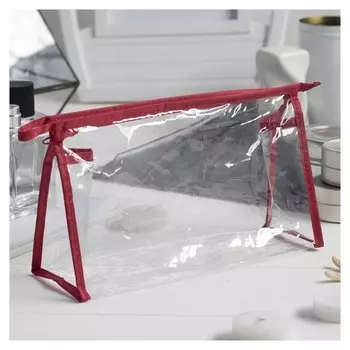 Косметичка пвх, прозрачная, отдел на молнии, цвет красный 12х6х20 см