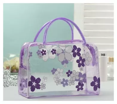 Косметичка пвх с отделом на молнии, 2 ручки, цвет фиолетовый