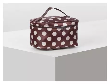 Косметичка-сумочка, отдел на молнии, с зеркалом, цвет коричневый/белый