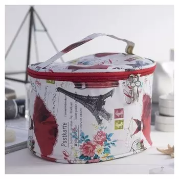 Косметичка-сундучок, отдел на молнии, цвет белый/красный