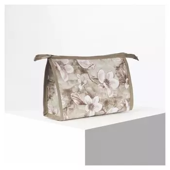 Косметичка треугольная с отделом на молнии цвет бежевый с цветочным принтом