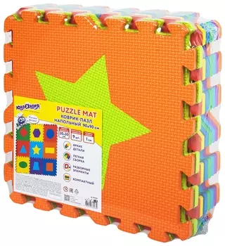 Коврик-пазл напольный 0,9х0,9 м, мягкий, "Фигуры", 9 частей 30х30 см, толщина 1 см, юнландия, 664664