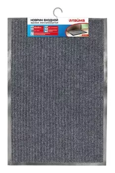 Коврик входной ворсовый влаго-грязезащитный, 60х90 см, ребристый, серый