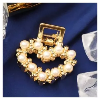 Краб для волос "Аманда" сердце жемчуг, 2,5 см, золото