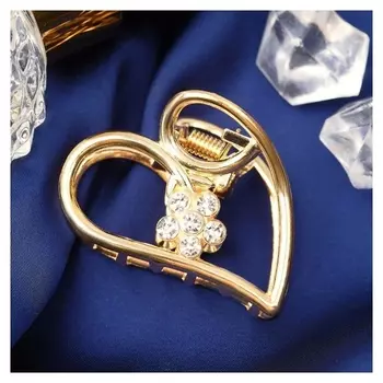 Краб для волос "Маргарита" сердце цветочек, 4,5 см, золото