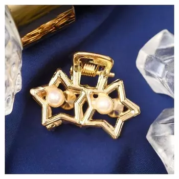 Краб для волос "Маргарита" звёзды жемчуг, 2,5 см, золото