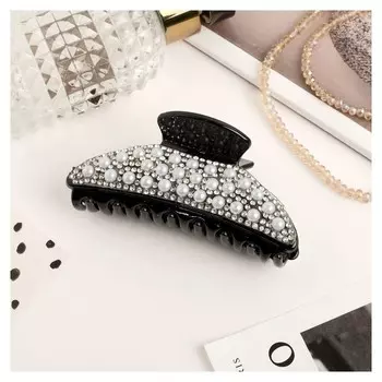 Краб для волос "Оланта" 8,5 см, россыпь бусин, чёрный