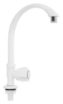 Кран на одну воду Zein, пластик, хромированный аэратор, высокий R-образный излив, белый 514904