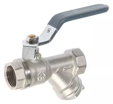 Кран шаровой Aqualink, PN 30, внутренняя/внутренняя резьба 1/2", косой фильтр, рычаг, никел.