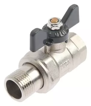 Кран шаровой Aqualink, PN 50, внутренняя/наружная резьба 1/2", сгон, прямой, бабочка, никел.