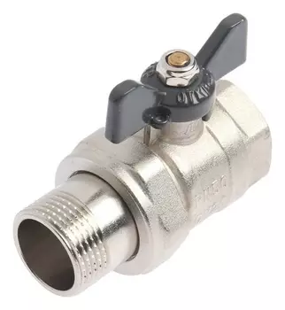 Кран шаровой Aqualink, PN 50, внутренняя/наружная резьба 3/4", сгон, прямой, бабочка, никел.