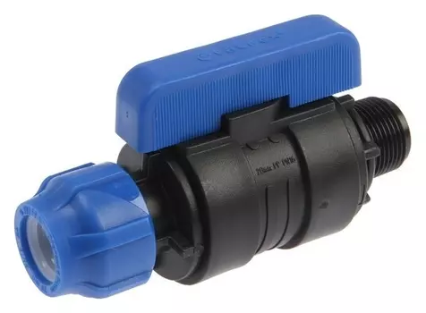 Кран шаровой ПНД Valfex, D=20 мм х 3/4", цанга/наружная резьба, разборный