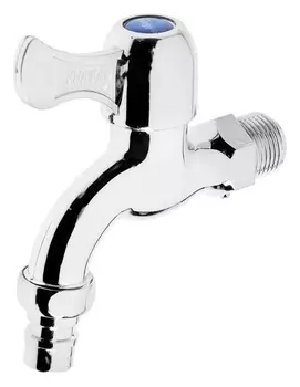 Кран водоразборный со штуцером Zein, 1/2", с плоской ручкой, PP, кран-букса, хром