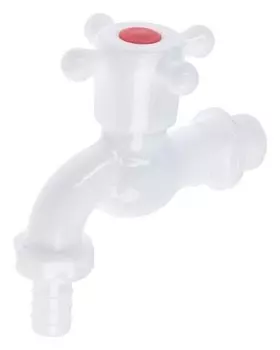 Кран водоразборный со штуцером Zein, с крестовой ручкой, PP, с шаровым механизмом, белый