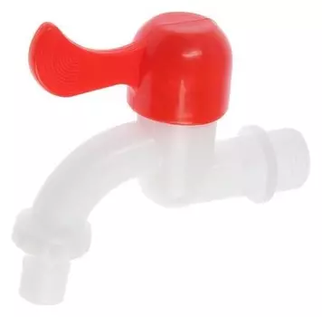 Кран водоразборный со штуцером Zein, с плоской красной ручкой, PP, кран-букса, белый