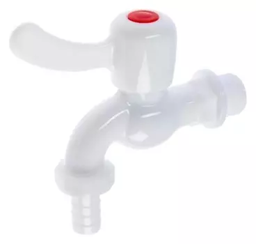 Кран водоразборный со штуцером Zein, с плоской ручкой, PP, с шаровым механизмом, белый