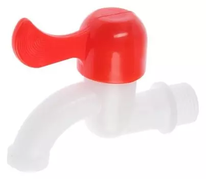 Кран водоразборный Zein, с плоской красной ручкой, PP, кран-букса, белый