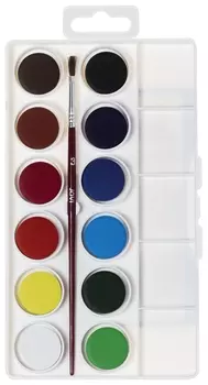 Краски акварельные 12 цветов с кистью в комплекте