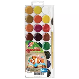 Краски акварельные с кистью 24 цвета Zoo Рыба клоун