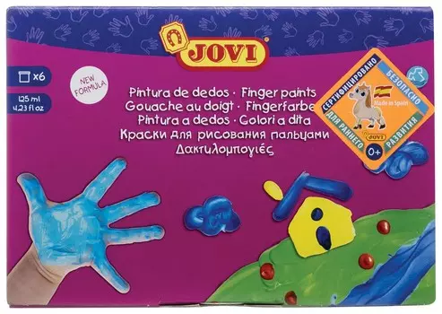 Краски пальчиковые 6 цветов на водной основе в баночках