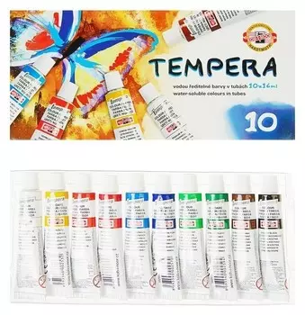 Краски темперные 10 цветов по 16 мл, Koh-i-noor, в тубах, без кисти
