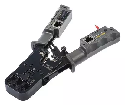 Кримпер-тестер Tundra, с тестером кабеля, Rj-45 8P, Rj-12 6P, Rj-11 4P, вертикальный обжим
