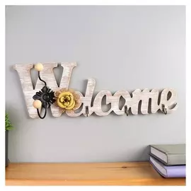 Крючки декоративные дерево "Добро пожаловать. цветок" 13,5х40,5х6 см