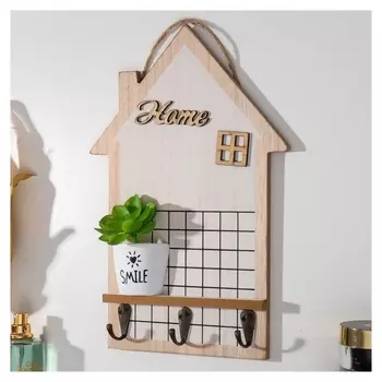 Крючки декоративные дерево "Домик - суккулент в горшочке" 30х20х4 см