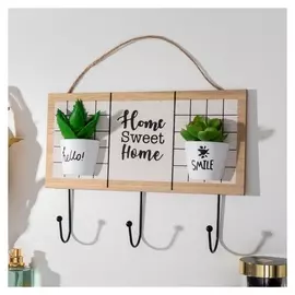 Крючки декоративные дерево "Суккуленты в горшочках" 20х28х6 см