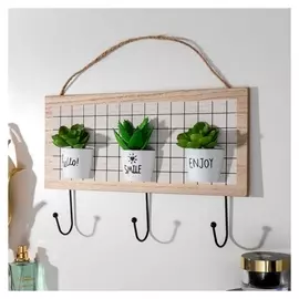 Крючки декоративные дерево "Суккуленты в горшочках" 22х34х6 см