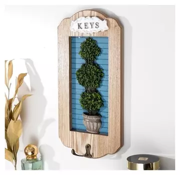 Крючки декоративные дерево "Зелёный куст в горшке" синий 29,5х4х15 см