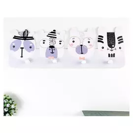 Крючки декоративные дерево "Зверята" голубые18х50х4,5 см