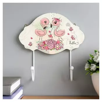 Крючки декоративные "Фламинго мультяшные с цветами" 17х17х4,5 см