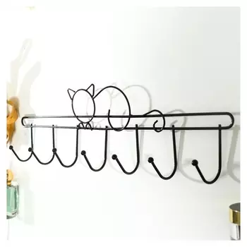 Крючки декоративные металл "Котик" чёрный 15х46 см