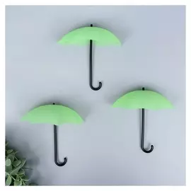 Крючки декоративные пластик светяся в темноте "Зонтики" набор 3 шт 12х7х11,5 см
