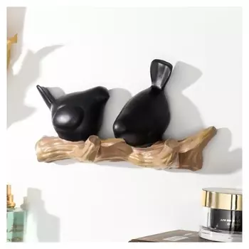 Крючки декоративные полистоун "Две птички на ветке" чёрные 10,5х5,5х21 см