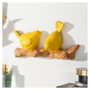 Крючки декоративные полистоун "Две птички на ветке" жёлтые 10,5х5,5х21 см