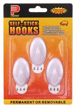 Крючки самоклеящиеся, круглые, с системой бесследного удаления, набор, 5 х 3 см, 3 шт.