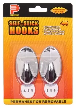 Крючки самоклеящиеся, круглые, с системой бесследного удаления, набор, хром, 7 х 4 см, 2 шт.