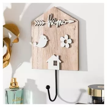 Крючок декоративный дерево "Домик, птичка и цветок" 22,5х0,8х12 см