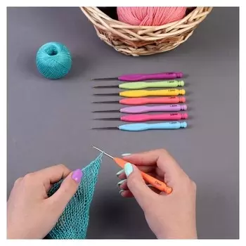 Крючок для вязания, с пластиковой ручкой, D = 0,8-2 мм, 8 шт