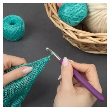 Крючок для вязания, с силиконовой ручкой, D = 5 мм, 14 см