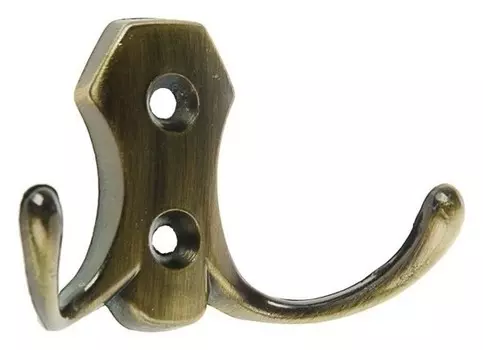 Крючок мебельный Km201ab, двухрожковый, цвет бронза