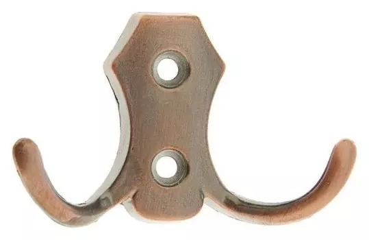 Крючок мебельный Km201ac, двухрожковый, цвет медь