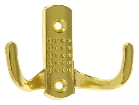 Крючок мебельный Km202gp, двухрожковый, цвет золото
