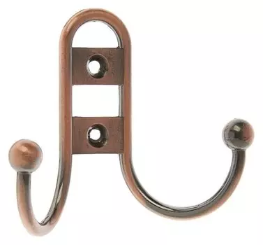 Крючок мебельный Km203ac, двухрожковый, цвет медь