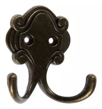 Крючок мебельный Km205ab, двухрожковый, цвет бронза