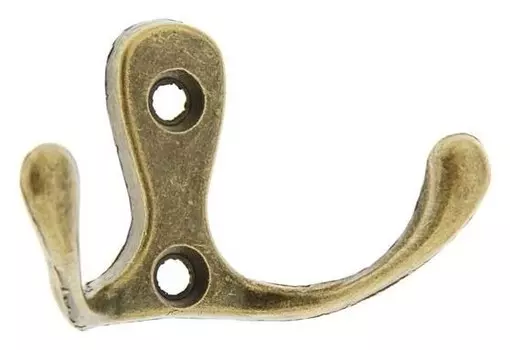 Крючок мебельный Km206ab, двухрожковый, цвет бронза